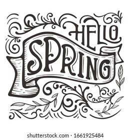 Fancy lines and dots for hello spring lettering Vector icon backraund