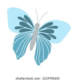 Fancy little colorful butterfly in simple flat style vector illustration, symbol of Easter holidays, spring or summer, celebration decor, clipart for cards, banner, springtime decoration, cute insect