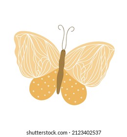 Fancy little colorful butterfly in simple flat style vector illustration, symbol of Easter holidays, spring or summer, celebration decor, clipart for cards, banner, springtime decoration, cute insect