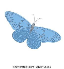 Fancy little colorful butterfly in simple flat style vector illustration, symbol of Easter holidays, spring or summer, celebration decor, clipart for cards, banner, springtime decoration, cute insect