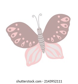 Fancy little colorful butterfly in simple flat style vector illustration, symbol of Easter holidays, spring or summer, celebration decor, clipart for cards, banner, springtime decoration, cute insect