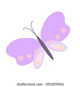 Fancy little pastel-colored butterfly in simple flat style vector illustration, symbol of spring, Easter holidays celebration decor, clipart for cards, banner, springtime decoration