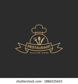 Fancy Logo Design for Restaurant With Spoon, Fork, Knife and Chef Hat Icon Illustration