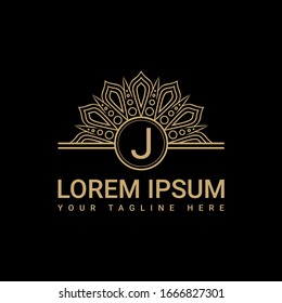 Fancy logo design, simple and clean logo with the initials luxurious J letter with a black background, suitable for restaurants, hotels, cafes, shops, fashion, beauty salons, etc.