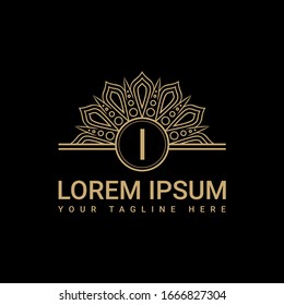 Fancy logo design, simple and clean logo with the initials luxurious I letter with a black background, suitable for restaurants, hotels, cafes, shops, fashion, beauty salons, etc.