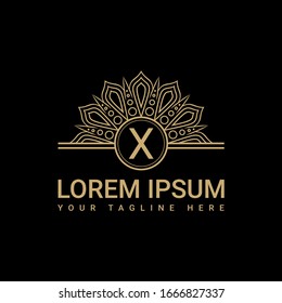 Diseño de logo de Fancy, logo simple y limpio con las iniciales de una lujosa carta X con fondo negro, adecuado para restaurantes, hoteles, cafés, tiendas, moda, salones de belleza, etc.