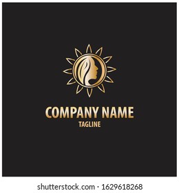 fancy logo with elements of a woman's face and the sun. Can be used for beauty companies.