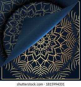 Fancy mandala backdrop for wedding invitation, with book cover paper fold concept. Patterns in Moroccan, Indian, Islamic, Chinese, Nepalese or Arabic Style. Decor