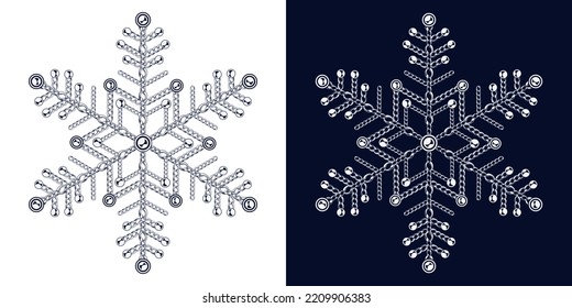 Fancy monochrome snowflake made of jewelry chains with ball beads. Elegant jewel illustration for winter sales, christmas, new year holiday, gift decoration.