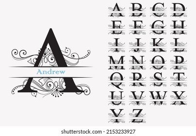 Fancy Monogram Split Alphabet 26  Letters