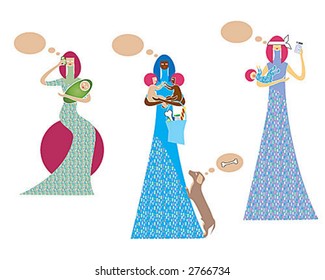 fancy mothers thinking about...anything you want while shopping,talking on mobile,taking pills .