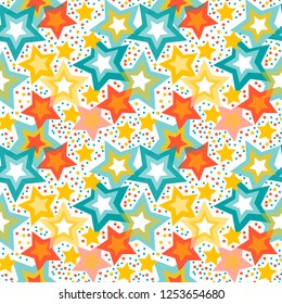 Fancy multicolored celebration style stars shape repeating pattern for decor, Christmas packaging; new year party decoration,posters;flyers design;templates,surface and more
