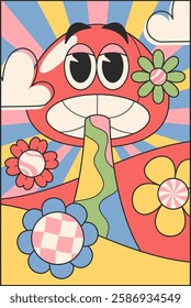 Fancy mushroom cartoon psychedelic banner