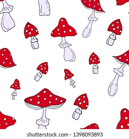 Fancy mushrooms fly agaric. Seamless pattern. Vector illustration.
