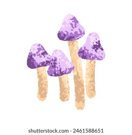 Fancy mushrooms. Whimsical fairy-tale fungi. Fairytale forest fungus with magic caps. Fall plant, fantasy decor. Modern botanical natural flat vector illustration isolated on white background