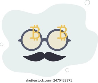 gafas nerd de lujo con el símbolo de Bitcoin precioso y Ilustración vectorial bigote.flat.