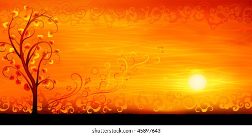 Fancy orange evening tree scenery