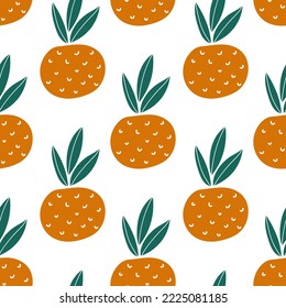 Fancy oranges. Fruity seamless pattern on the white background. 
