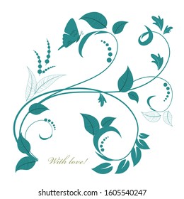 fancy ornament. abstract twigs with decorative leaves. invitation  card template for your design