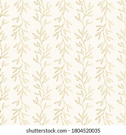 Fancy ornate pattern with botanical motif. Vector leaves background. Gold colour illustration.