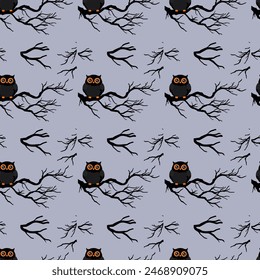 Fancy Owls in the Night Seamless Vector Pattern Design