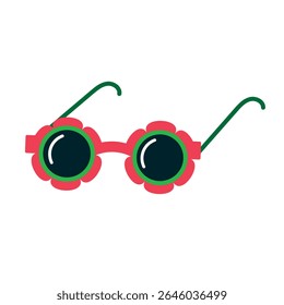 Fancy party sun glasses. Vector illustration in the shape of a flower on a white background. Bright colorful glasses for carnival fun or birthday celebration.