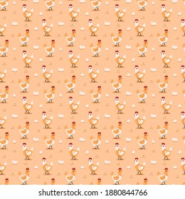 Fancy Muster mit Hühnern, Eiern und Millet. Ein handgezeichnetes Wiederholmuster für Ihre Projekte. 