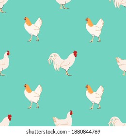 Fancy pattern with chicken, eggs and millet. A hand-drawn repeating pattern for your projects. 