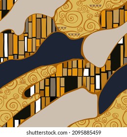 Fancy pattern in the style of Klimt, bright yellow colors, gold painted by hand.