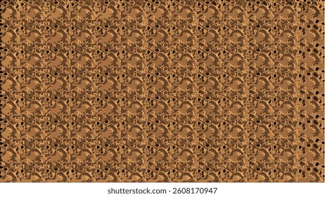 A fancy pattern in warm brown and gold, resembling an abstract camouflage or organic flair.  The design consists of irregular, blobby shapes with black accents that give it depth and contrast.