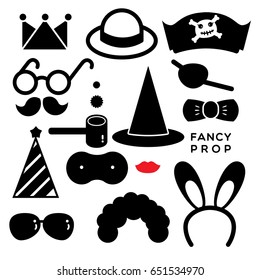 FANCY PROP
Fancy accessories for party are illustrated in black and white icons.