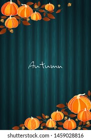 Fancy pumpkin with oak seed and red leaves background vector for decoration in autumn festival.