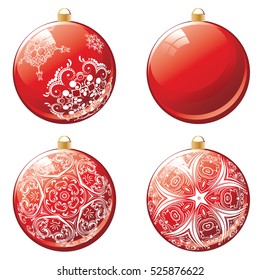 Fancy red christmas ball decorated with snowflakes.