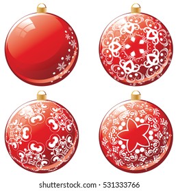 Fancy red christmas ball decorated with snowflakes.