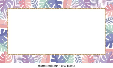 Fancy resort. Botanical leaf, surround decoration. gold frame (16: 9 ratio)