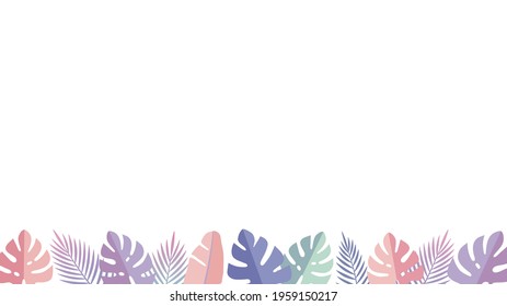 Fancy resort, at the bottom botanical leaves, footer decorative frame (white background, 16: 9 ratio)
