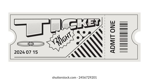 Fancy Retro style ticket template . Hippie style party ticket with futuristic elements. Y2k style design. Vector illustration