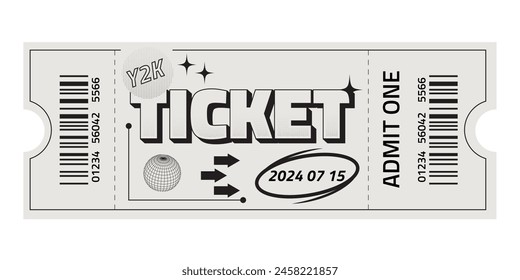 Fancy Retro style ticket template . Hippie party ticket. Y2k style design. Vector illustration