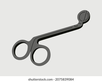 Fancy scissors sticker. Tongs, kitchen, small items. Clamp, unusual shape. Graphic element for website. Shop, store, market, card. Sewing clothes, household. Cartoon flat vector illustration