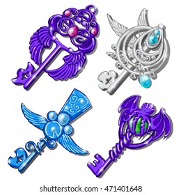 Fancy a set of keys isolated on a white background. Vector cartoon close-up illustration.

