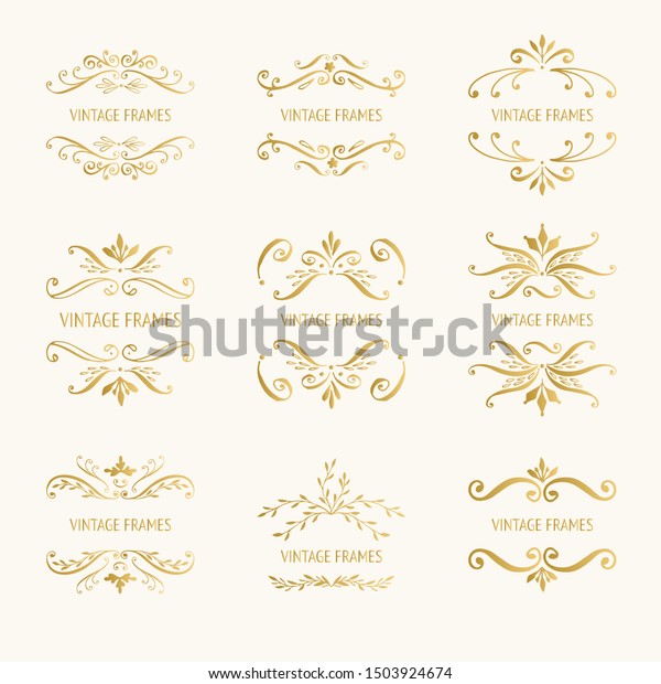 Fancy set of retro frames\
for wedding menu design. Flourish ornate style. Vector isolated\
illustration.