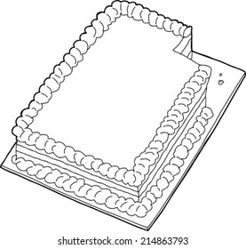 Fancy Sheet Cake With Missing Slice In Black Outline