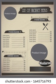 Fancy simple menu listing template for food or beverage business
