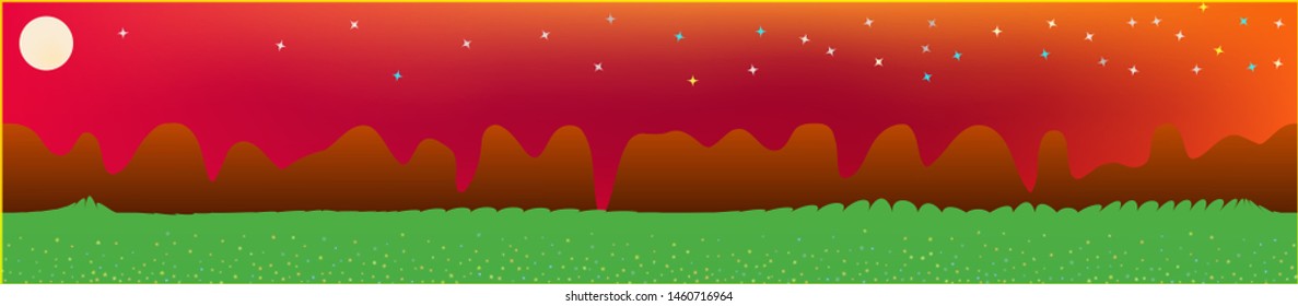 Fancy sky, and mountains landscape. Light glass print panaramic design. Glass print skinali light and dark. Cool glass print fantasy. Horizon, chilly. Old game style.
