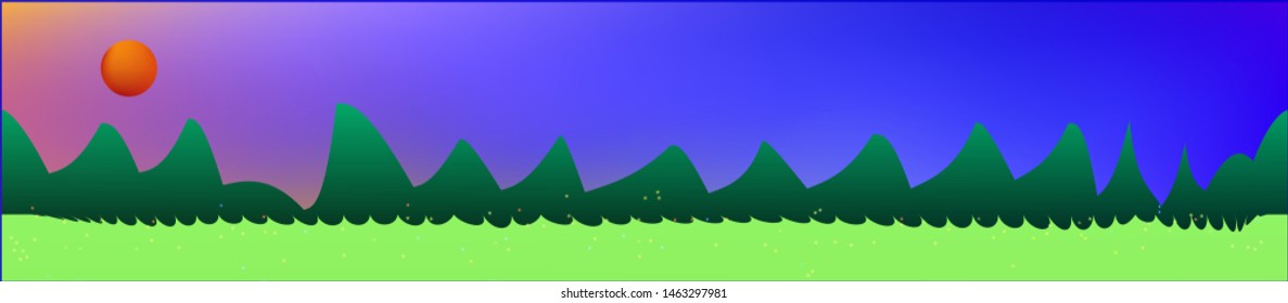 Fancy sky, and mountains landscape. Light colorful skinali art design. Wide artistic view. New glass print fantasy. Horizon, modern. Old game style.