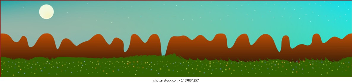 Fancy sky, and mountains landscape. Texture background illustration design. Colorful new glass print design. Clear glass print fantasy. Horizon, texture. Old game style.