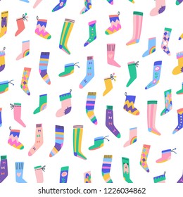 Fancy socks colorful collection. Simple seamless pattern.