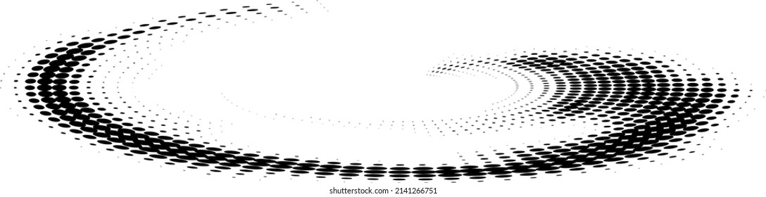 Fancy swirling elongated point spiral. Halftone dotted. Vector.