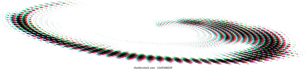 Fancy swirling elongated point spiral with rgb shift glitch effect, dominated by blue. Halftone dotted. Vector.  svg