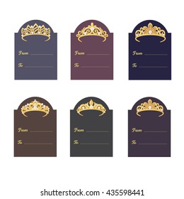 Fancy tags with different style golden tiaras